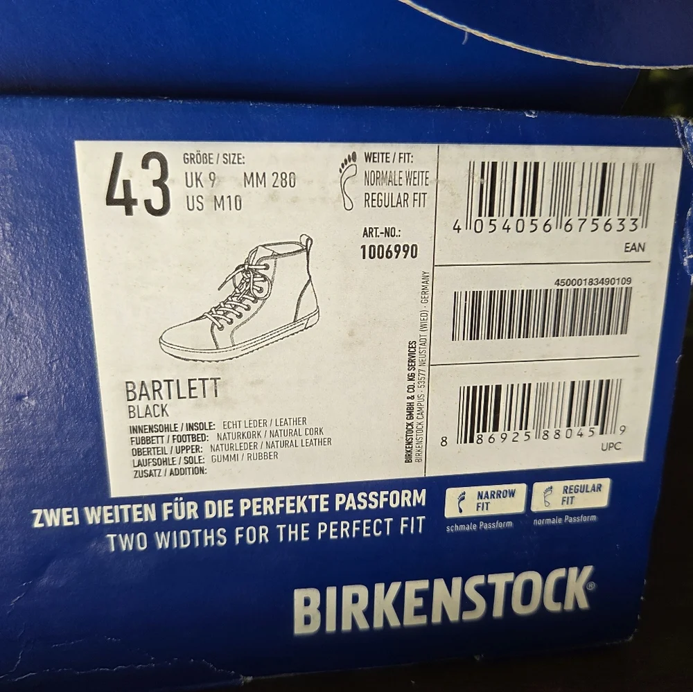 NIB Birkenstock Bartlett Mens 10 EU 43 Leather BirkoFelt HighTop Sneakers Black